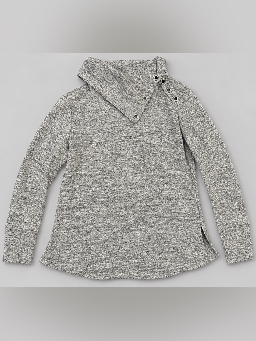 89th + Madison Gray Cowl Neck Grommet Long Sleeve Top L
